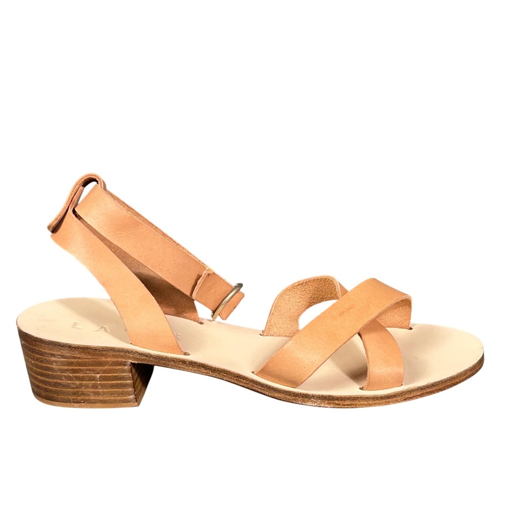 Laiik Tan Leather Strappy Block Heel Sandals Made in Greece Women's EU 39
